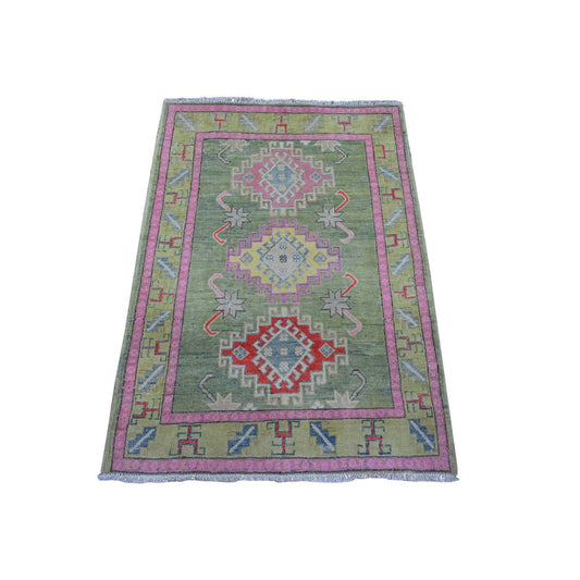 Kazak Wool Hand Knotted Rug Green Olive Green 2.9X3.10 -O089402