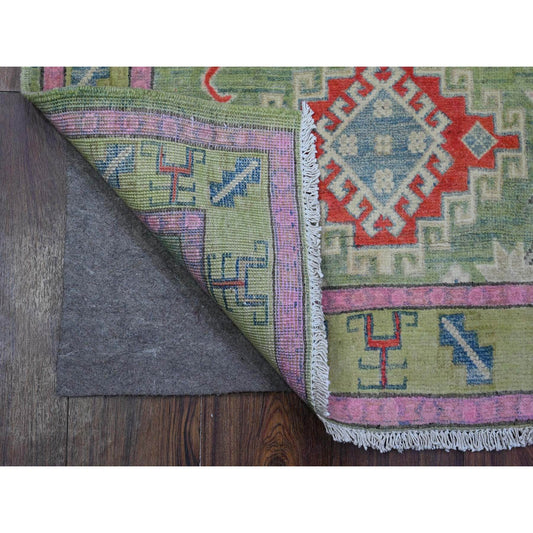 Kazak Wool Hand Knotted Rug Green Olive Green 2.9X3.10 -O089402