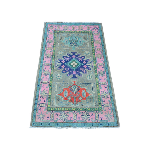 Kazak Wool Hand Knotted Rug Grey Delicate Rose Pink 2.7X4.5 -O089403