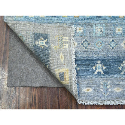 Tribal & Geometric Wool Hand Knotted Rug Grey Gray 3.2X4.10 -O089407