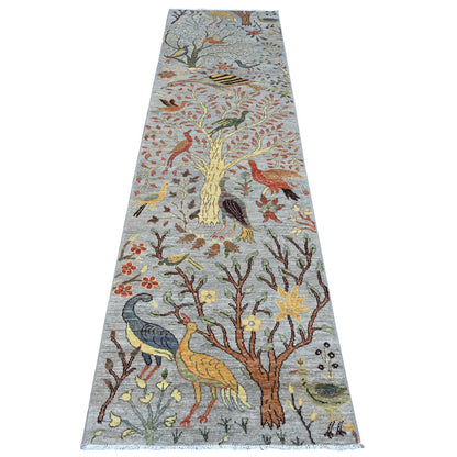 Oushak And Peshawar Wool Hand Knotted Rug Grey No Border 2.6X9.6 -O089415