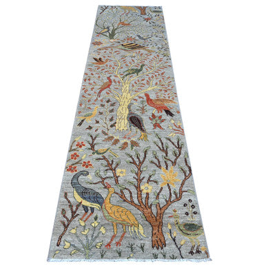 Oushak And Peshawar Wool Hand Knotted Rug Grey No Border 2.6X9.6 -O089415