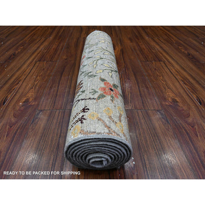 Oushak And Peshawar Wool Hand Knotted Rug Grey No Border 2.6X9.6 -O089415