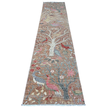 Oushak And Peshawar Wool Hand Knotted Rug Brown No Border 2.7X11.9 -O089416