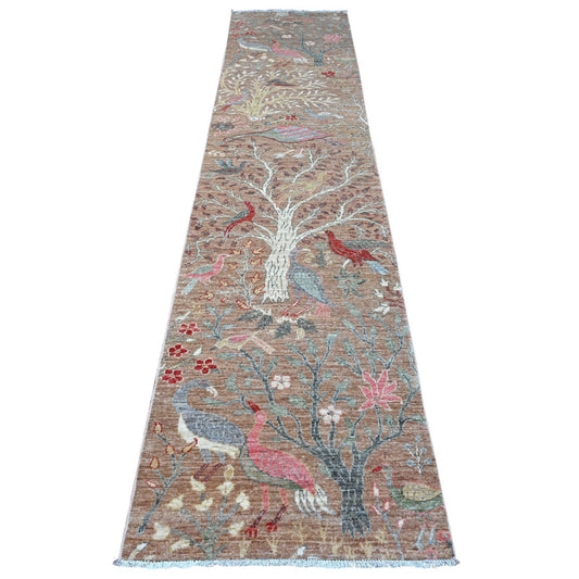 Oushak And Peshawar Wool Hand Knotted Rug Brown No Border 2.7X11.9 -O089416