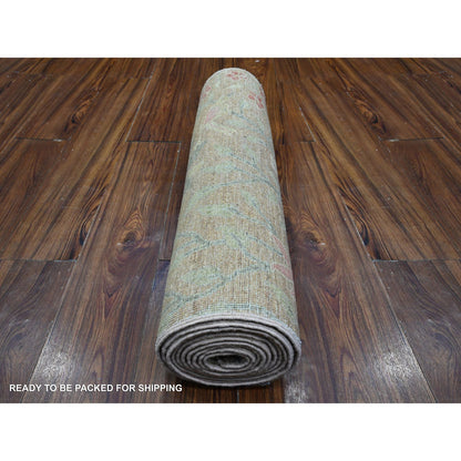 Oushak And Peshawar Wool Hand Knotted Rug Brown No Border 2.7X11.9 -O089416