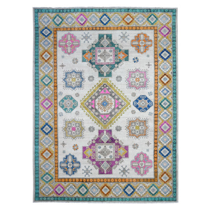 Kazak Wool Hand Knotted Rug Ivory Golden 8.3X11.2 -O089417