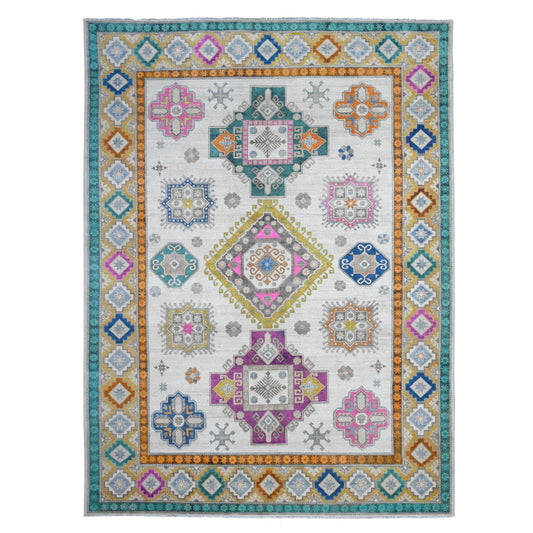 Kazak Wool Hand Knotted Rug Ivory Golden 8.3X11.2 -O089417