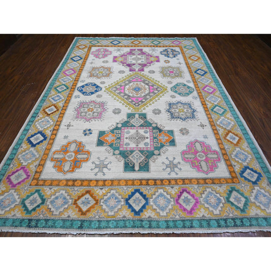 Kazak Wool Hand Knotted Rug Ivory Golden 8.3X11.2 -O089417