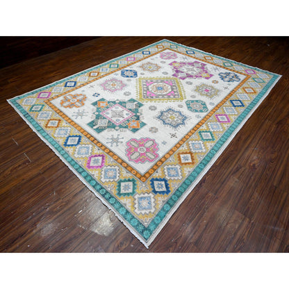Kazak Wool Hand Knotted Rug Ivory Golden 8.3X11.2 -O089417