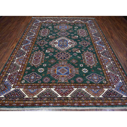 Kazak Wool Hand Knotted Rug Green Ivory 8.3X9.11 -O089421