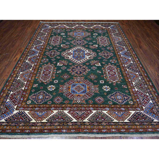 Kazak Wool Hand Knotted Rug Green Ivory 8.3X9.11 -O089421
