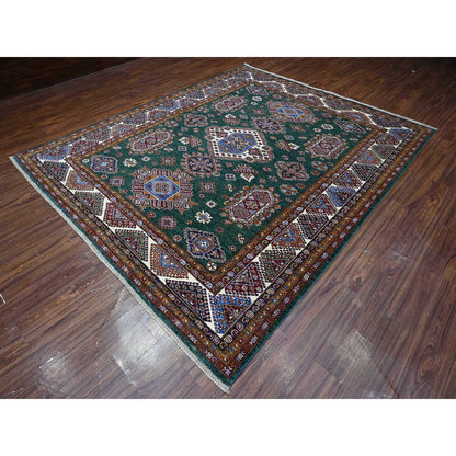 Kazak Wool Hand Knotted Rug Green Ivory 8.3X9.11 -O089421