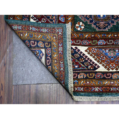 Kazak Wool Hand Knotted Rug Green Ivory 8.3X9.11 -O089421