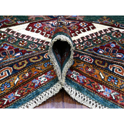 Kazak Wool Hand Knotted Rug Green Ivory 8.3X9.11 -O089421