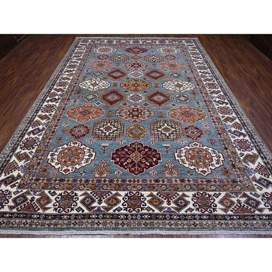 Kazak Wool Hand Knotted Rug Grey Ivory 9.0X12.5 -O089422