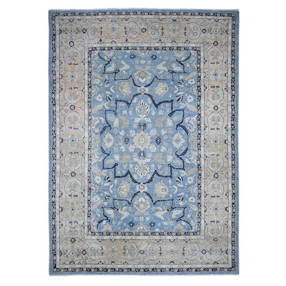 Overdyed & Vintage Wool Hand Knotted Rug Blue Peach 8.7X12.2 -O089423