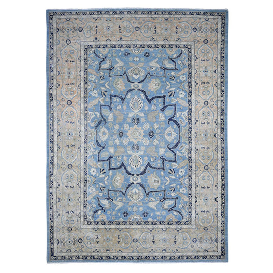 Overdyed & Vintage Wool Hand Knotted Rug Blue Peach 8.7X12.2 -O089423