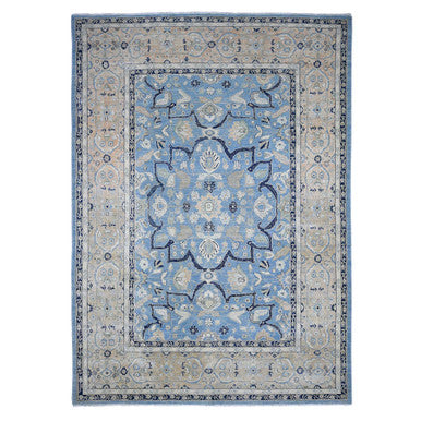 Overdyed & Vintage Wool Hand Knotted Rug Blue Peach 8.7X12.2 -O089423