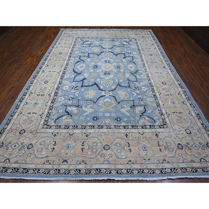 Overdyed & Vintage Wool Hand Knotted Rug Blue Peach 8.7X12.2 -O089423