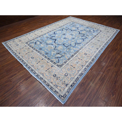 Overdyed & Vintage Wool Hand Knotted Rug Blue Peach 8.7X12.2 -O089423
