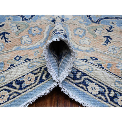 Overdyed & Vintage Wool Hand Knotted Rug Blue Peach 8.7X12.2 -O089423