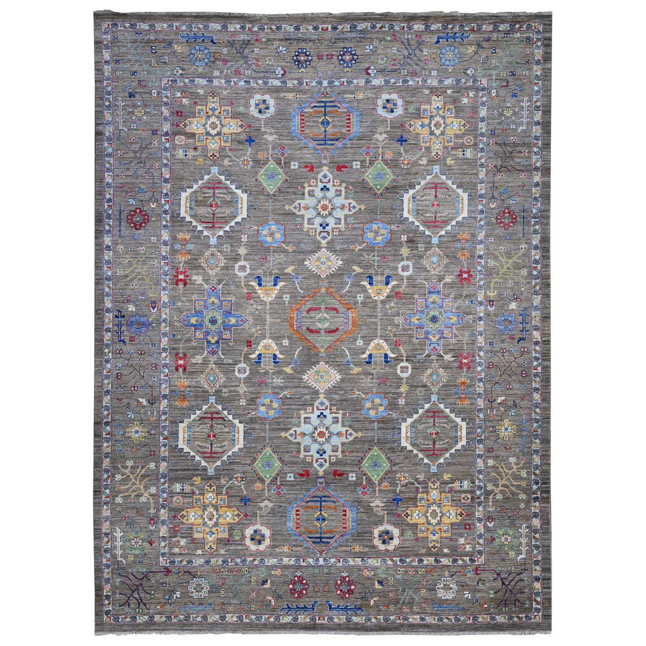 Heriz Wool Hand Knotted Rug Grey Gray 10.2X13.6 -O089425