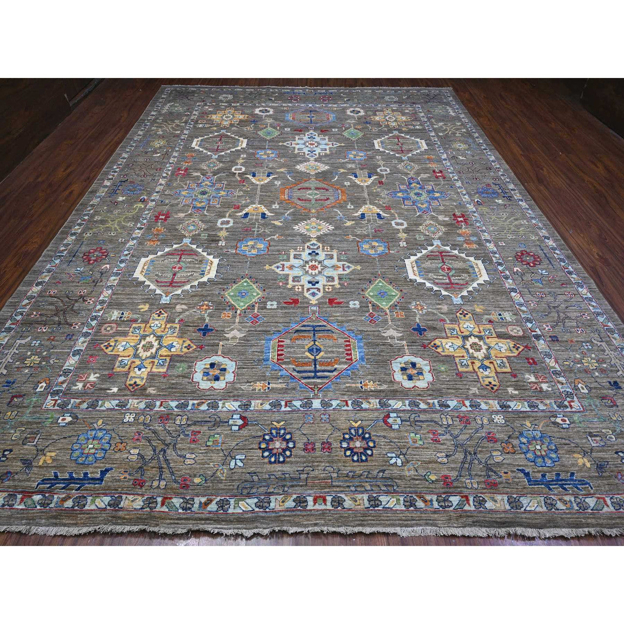 Heriz Wool Hand Knotted Rug Grey Gray 10.2X13.6 -O089425