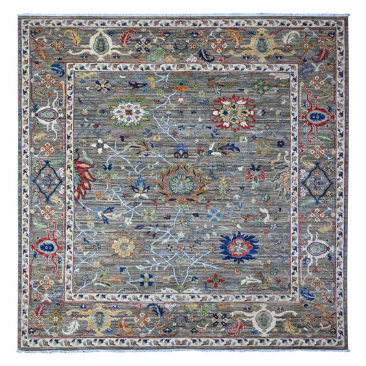 Oushak And Peshawar Wool Hand Knotted Rug Grey Gray 7.10X7.11 -O089426