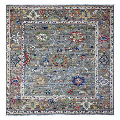 Oushak And Peshawar Wool Hand Knotted Rug Grey Gray 7.10X7.11 -O089426