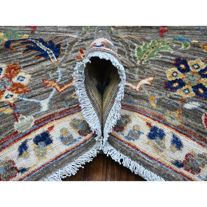 Oushak And Peshawar Wool Hand Knotted Rug Grey Gray 7.10X7.11 -O089426