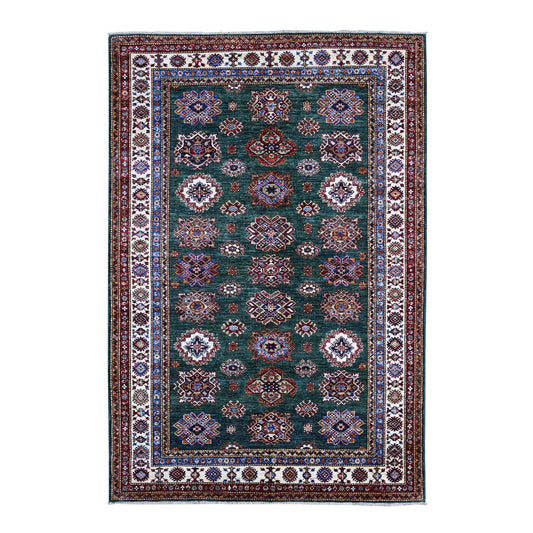 Kazak Wool Hand Knotted Rug Green Ivory 6.0X9.0 -O089429