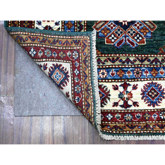 Kazak Wool Hand Knotted Rug Green Ivory 6.0X9.0 -O089429