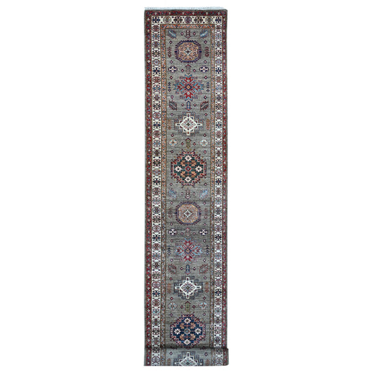 Kazak Wool Hand Knotted Rug Grey Ivory 2.8X20.10 -O089432