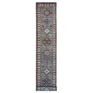 Kazak Wool Hand Knotted Rug Grey Ivory 2.8X20.10 -O089432