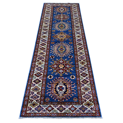 Kazak Wool Hand Knotted Rug Blue Ivory 2.8X8.0 -O089433