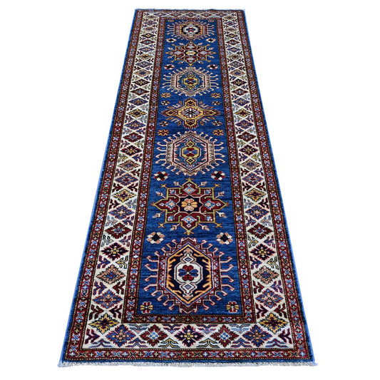Kazak Wool Hand Knotted Rug Blue Ivory 2.8X8.0 -O089433