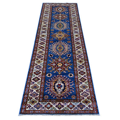 Kazak Wool Hand Knotted Rug Blue Ivory 2.8X8.0 -O089433