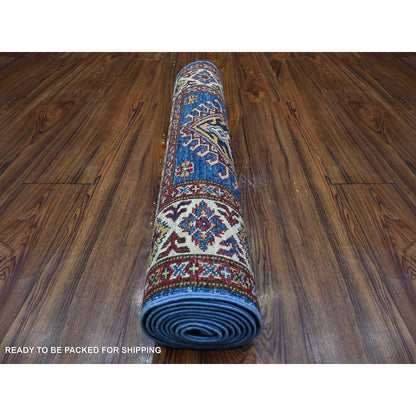 Kazak Wool Hand Knotted Rug Blue Ivory 2.8X8.0 -O089433