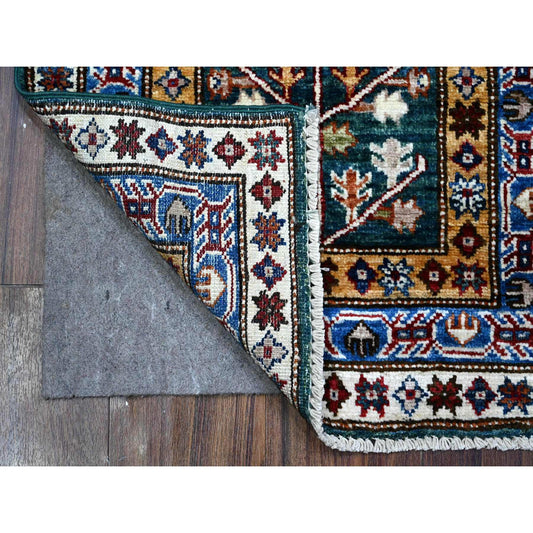 Kazak Wool Hand Knotted Rug Green Blue 1.11X5.8 -O089437