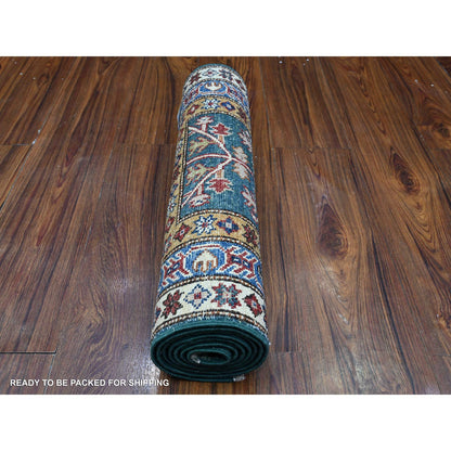 Kazak Wool Hand Knotted Rug Green Blue 1.11X5.8 -O089437