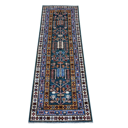 Kazak Wool Hand Knotted Rug Green Blue 1.11X5.9 -O089441