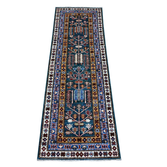 Kazak Wool Hand Knotted Rug Green Blue 1.11X5.9 -O089441