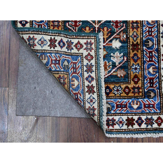 Kazak Wool Hand Knotted Rug Green Blue 1.11X5.9 -O089441