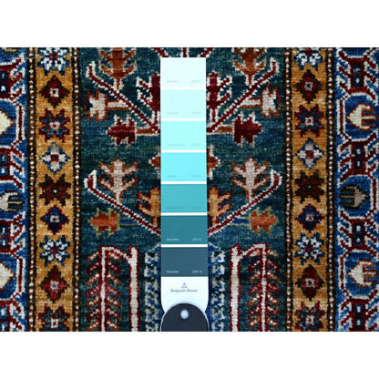 Kazak Wool Hand Knotted Rug Green Blue 1.11X5.9 -O089441