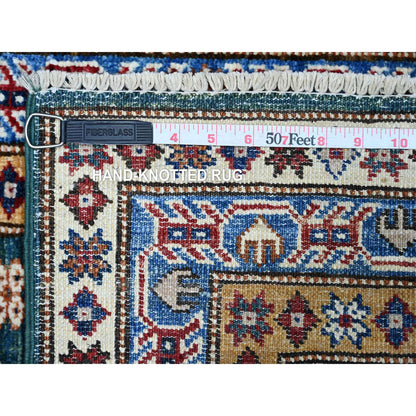 Kazak Wool Hand Knotted Rug Green Blue 1.11X5.9 -O089441
