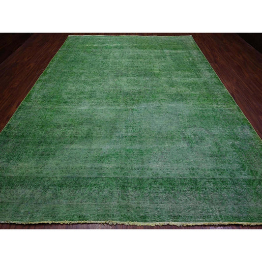 Overdyed & Vintage Wool Hand Knotted Rug Green Green 9.7X12.7 -O089450