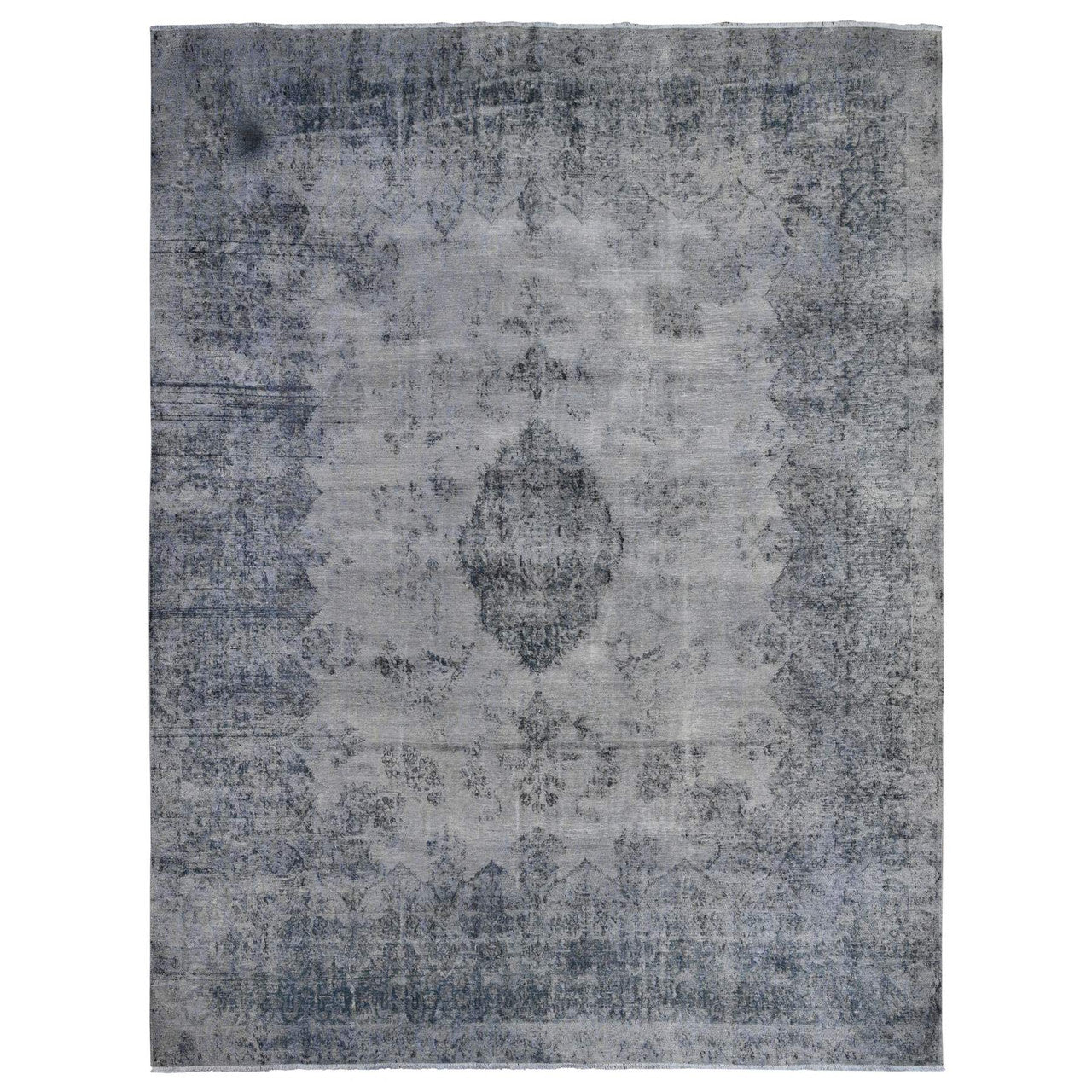Overdyed & Vintage Wool Hand Knotted Rug Grey Gray 9.8X12.6 -O089452