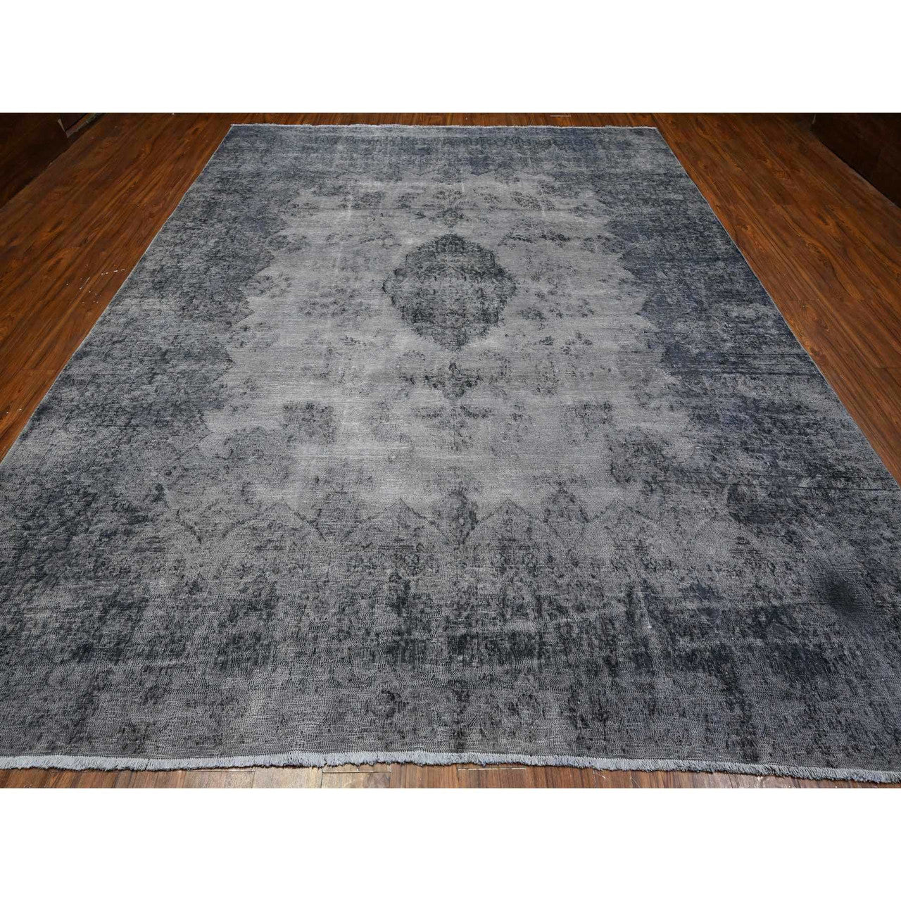 Overdyed & Vintage Wool Hand Knotted Rug Grey Gray 9.8X12.6 -O089452