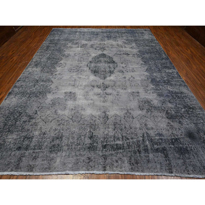 Overdyed & Vintage Wool Hand Knotted Rug Grey Gray 9.8X12.6 -O089452
